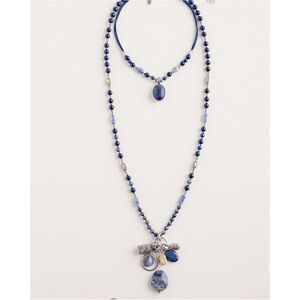 Chico's Blue Beaded Necklace Set with Charms